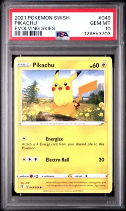 2021 POKEMON SWORD & SHIELD EVOLVING SKIES #049 PIKACHU PSA 10 - Image 1
