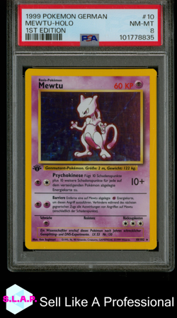 MEWTU-HOLO 1ST EDITION POKEMON GERMAN 1999 10 PSA 8 - Image 1