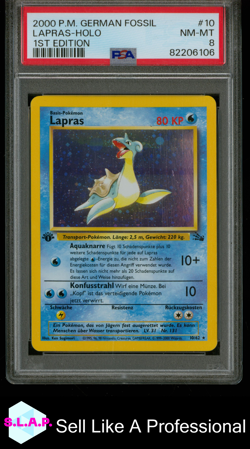 LAPRAS-HOLO 1ST EDITION POKEMON GERMAN FOSSIL 2000 10 PSA 8 - Image 1