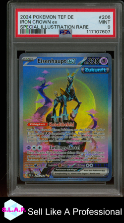 IRON CROWN EX SPECI4L ILL RARE POKEMON GER TEF DE-TEMPORAL FORC3S 2024 206 PSA 9 - Image 1