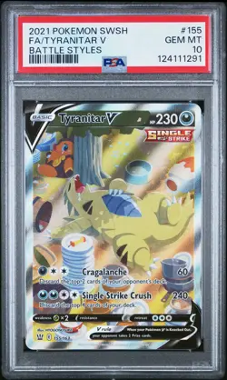 2021 POKEMON SWORD & SHIELD BATTLE STYLES #155 FULL ART/TYRANITAR V PSA 10 - Image 1
