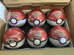 Pokemon Card Tin Pokeball 6 Pack Brand New! Mint! Great Packs! W/display - Image 1
