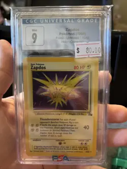 CGC 9 MINT Zapdos 1999 Fossil 15/62 Holo Pokemon Card - Image 1