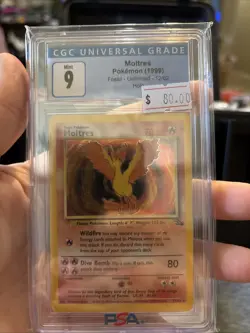 CGC 9 MINT Moltres 1999 Fossil 12/62 Holo Pokemon Card - Image 1