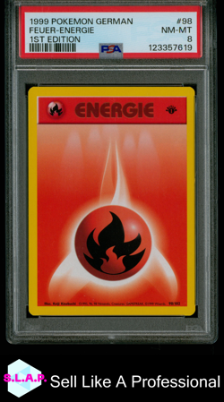 FEUER-ENERGIE 1ST EDITION POKEMON GERMAN 1999 98 PSA 8 - Image 1