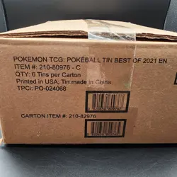 Sealed Pokemon TCG Pokeball Tin Best of 2021 (6 Pokeball) Case w/Display TM0056 - Image 1