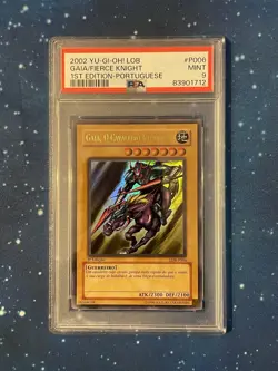 Yu-Gi-Oh! 2002 GAIA THE FIERCE KNIGHT 1st Edition LDB-P006 LOB Portuguese PSA 9 - Image 1