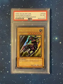 Yu-Gi-Oh! 2002 GAIA THE FIERCE KNIGHT 1st Edition LDB-P006 LOB Portuguese PSA 6 - Image 1