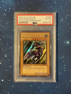 Yu-Gi-Oh! 2002 GAIA THE FIERCE KNIGHT 1st Edition LDB-P006 Portuguese LOB PSA 6 - Image 1