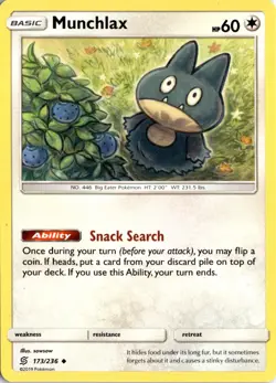 Munchlax Uncommon SM - Unified Minds 173/236 Pokemon Card TCG - Image 1
