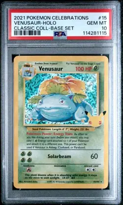 PSA 10 Venusaur 15/102 Celebrations Classic Collection Holo Graded Pokemon Card - Image 1