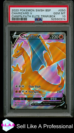 CHARIZARD V CHMPN.PATH ELITE TRNR.BOX POKEMON SWSH BLCK STR PRM 2020 050 PSA 10 - Image 1