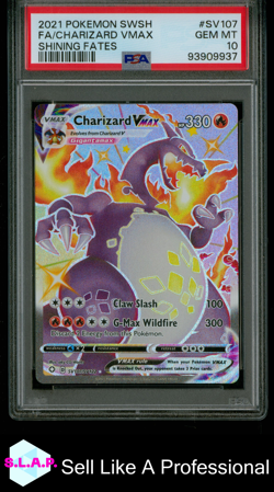 FA/CHARIZARD VMAX SHINING FATES POKEMON SWSH SHINING FATES 2021 SV107 PSA 10 - Image 1