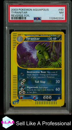 TYRANITAR REVERSE FOIL POKEMON AQUAPOLIS 2003 40 PSA 7 - Image 1