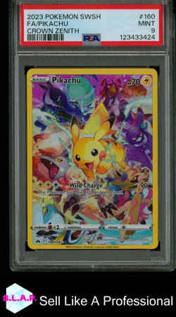 FA/PIKACHU CROWN ZENITH POKEMON SWORD AND SHIELD CROWN ZENITH 2023 160 PSA 9 - Image 1