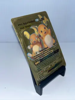 Raichu & AlolanRaichu GX Tag Team Metal Gold Foil Pokemon Card Fan Art Card ￼ - Image 3