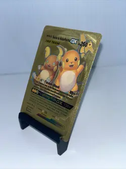 Raichu & AlolanRaichu GX Tag Team Metal Gold Foil Pokemon Card Fan Art Card ￼ - Image 4
