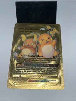 Raichu & AlolanRaichu GX Tag Team Metal Gold Foil Pokemon Card Fan Art Card ￼ - Image 5