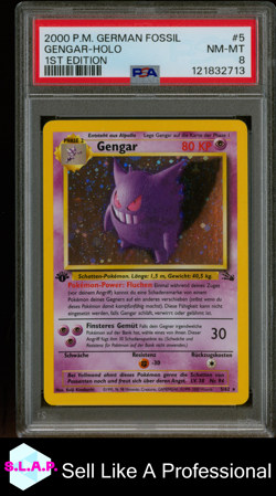 GENGAR-HOLO 1ST EDITION POKEMON GERMAN FOSSIL 2000 5 PSA 8 - Image 1