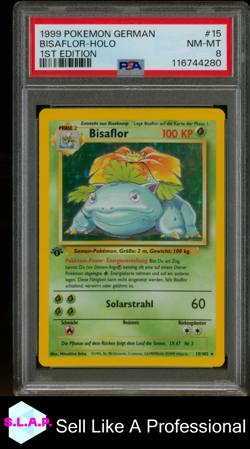 BISAFLOR-HOLO 1ST EDITION POKEMON GERMAN 1999 15 PSA 8 - Image 1