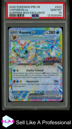 VAPOREON EX SURPRISE EXCLUSIVE POKEMON GER PRISMATIC EVOLUTIONS 2025 023 PSA 10 - Image 1