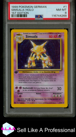 SIMSALA-HOLO 1ST EDITION POKEMON GERMAN 1999 1 PSA 8 - Image 1
