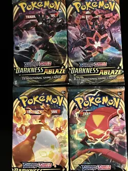 Pokemon (4) Sealed Packs Sword and Shield: Darkness Ablaze Complete Art Set - Image 1