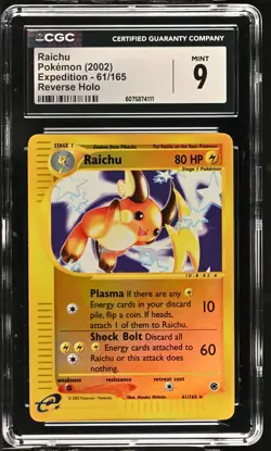 CGC 9 MINT Raichu 2002 Expedition 61/165 Reverse Holo Pokemon Card - Image 1