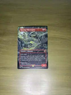 Magic the Gathering NM Hunting Velociraptor (Borderless) Jurassic World - Image 1