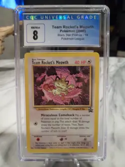 Team Rocket's Meowth CGC 8 Pokemon 2000 Black Star Promos 18 Pokemon League - Image 1