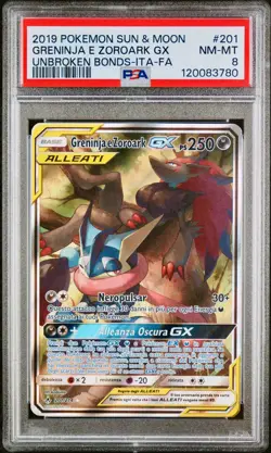 POKEMON PSA 8 GRENINJA e ZOROARK GX FULL ART 201/214 UNBROKEN BONDS ITA POP 9 - Image 1