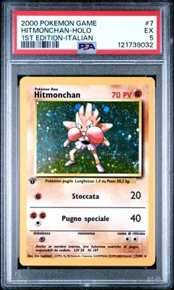 Pokemon PSA 5 Hitmonchan #7 Holo 1st Edition Base Set 2000 Italiano - Image 2
