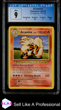 ARCANINE POKEMON 18 2016 EVOLUTIONS NON FOIL ENGLISCH CGC 9 - Image 1