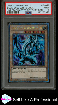 BLUE-EYES WHITE DRGN 1ST ED-QUARTER CENTURY SCR. YU-GI-OH! RA03 2024 EN079 PSA 9 - Image 1