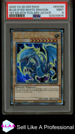 BLUE-EYES WHITE DRAGON 1ST ED-8TH TCG ART YU-GI-OH! RA04 QCSR 2025 EN108 PSA 9 - Image 1