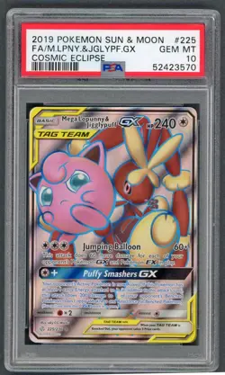 Pokemon Cards - PSA 10 Mega Lopunny & Jigglypuff GX 225/236 - Cosmic Eclipse - Image 1