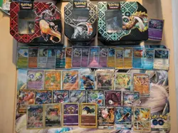 150+ POKEMON CARDS/TIN BUNDLE - 5 Ultra Rares & 10 Holos. 0 Energy's/0 Trainers. - Image 1