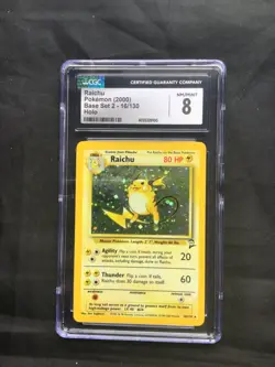 Pokemon Cards: Base Set 2 Rare Holo: Raichu 16/130 CGC 8 - Image 1