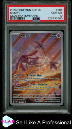 MESPRIT ILLUSTRATION RARE POKEMON GERMAN SSP DE-SURGING SPARKS 2024 204 PSA 10 - Image 1