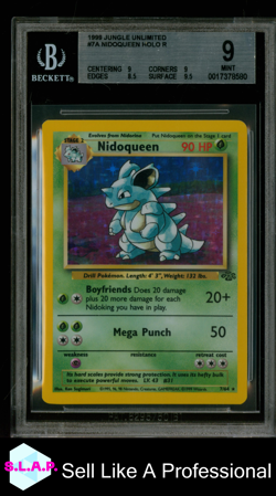 NIDOQUEEN HOLO COR R 1999 POKEMON JUNGLE UNLIMITED 7 BGS 9.0 - Image 1