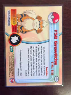 1999 Topps Pokemon TV Animation Series 1 Growlithe Green Logo #58 - Image 2