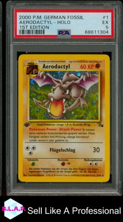 AERODACTYL-HOLO 1ST EDITION POKEMON GERMAN FOSSIL 2000 1 PSA 5 - Image 1