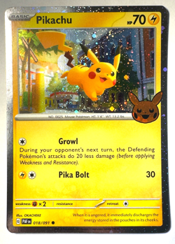 Pikachu 018/091 - Pokemon TCG Trick or Trade 2024 - Cosmos Holo Halloween Stamp - Image 1