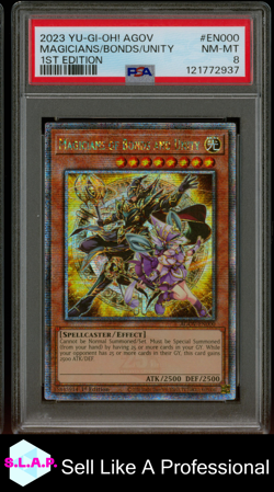 MAGICIANS/BONDS/UNITY 1ST EDITION YU-GI-OH! AGOV QCSR 2023 EN000 PSA 8 - Image 1