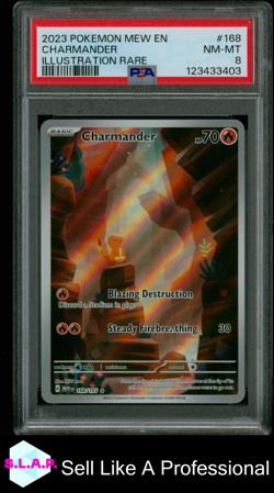 CHARMANDER ILLUSTRATION RARE POKEMON MEW EN-151 2023 168 PSA 8 - Image 1