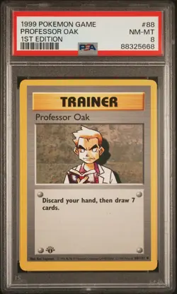 1999 POKEMON BASE SET 1ST EDITION #88 PROFESSOR OAK PSA 8 - Image 1