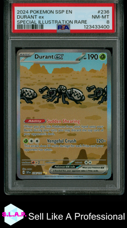 DURANT EX SPECI4L ILLUSTRATION RARE POKEMON SSP EN-SURGING SPARKS 2024 236 PSA 8 - Image 1