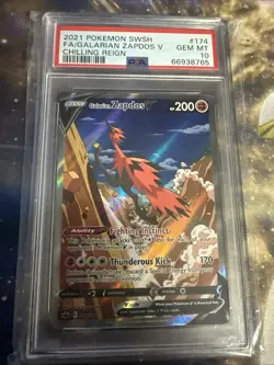 2021 Pokemon SWSH Chilling Reign #174 Galarian Zapdos V PSA 10 GEM MINT - Image 1