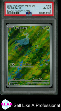BULBASAUR ILLUSTRATION RARE POKEMON MEW EN-151 2023 166 PSA 8 - Image 1