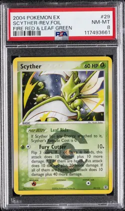 2004 POKEMON EX FIRE RED & LEAF GREEN #29 SCYTHER-REVERSE FOIL PSA 8 - Image 1